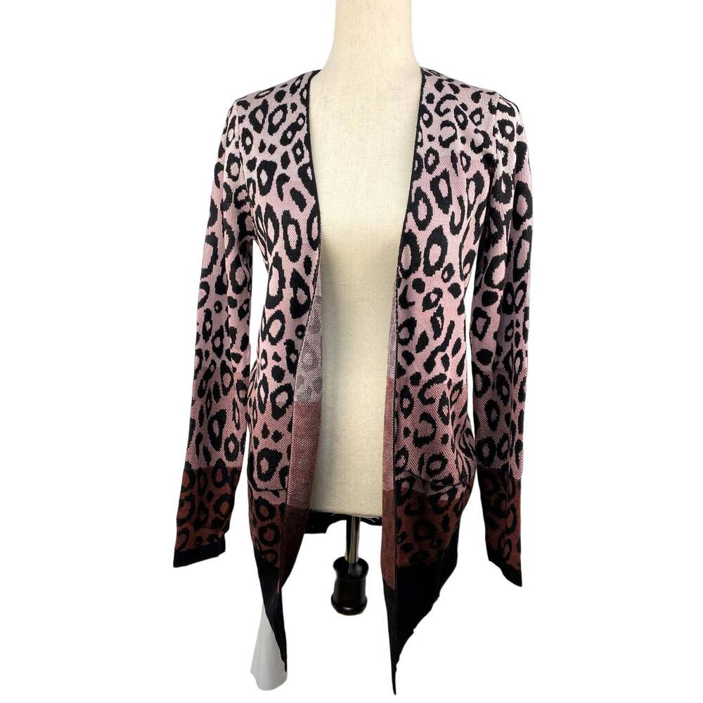 NEW Joseph A Lightweight Long Cardigan Ombre Blush Leopard Print Size S